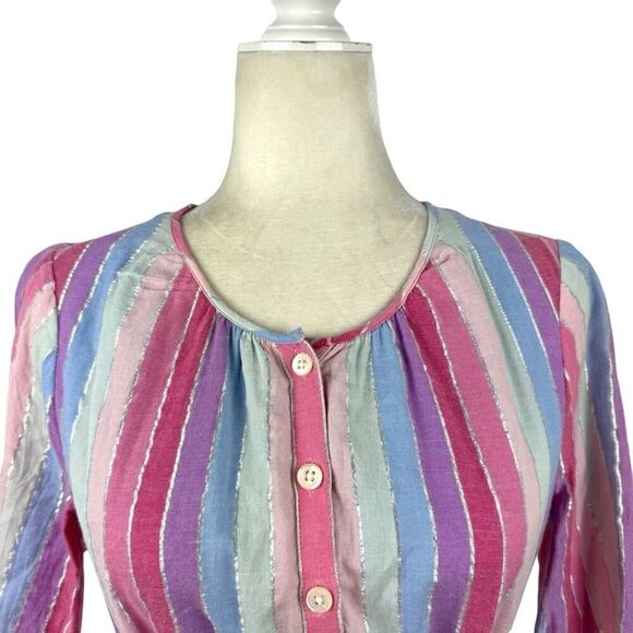 J. Crew Belted Button-up Dress in Pastel Stripe Rainbow Pink Purple SZ XS AP188 - Picture 7 of 16